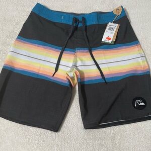 Quiksilver Blue and Black Board Shorts with Athletic Cut
